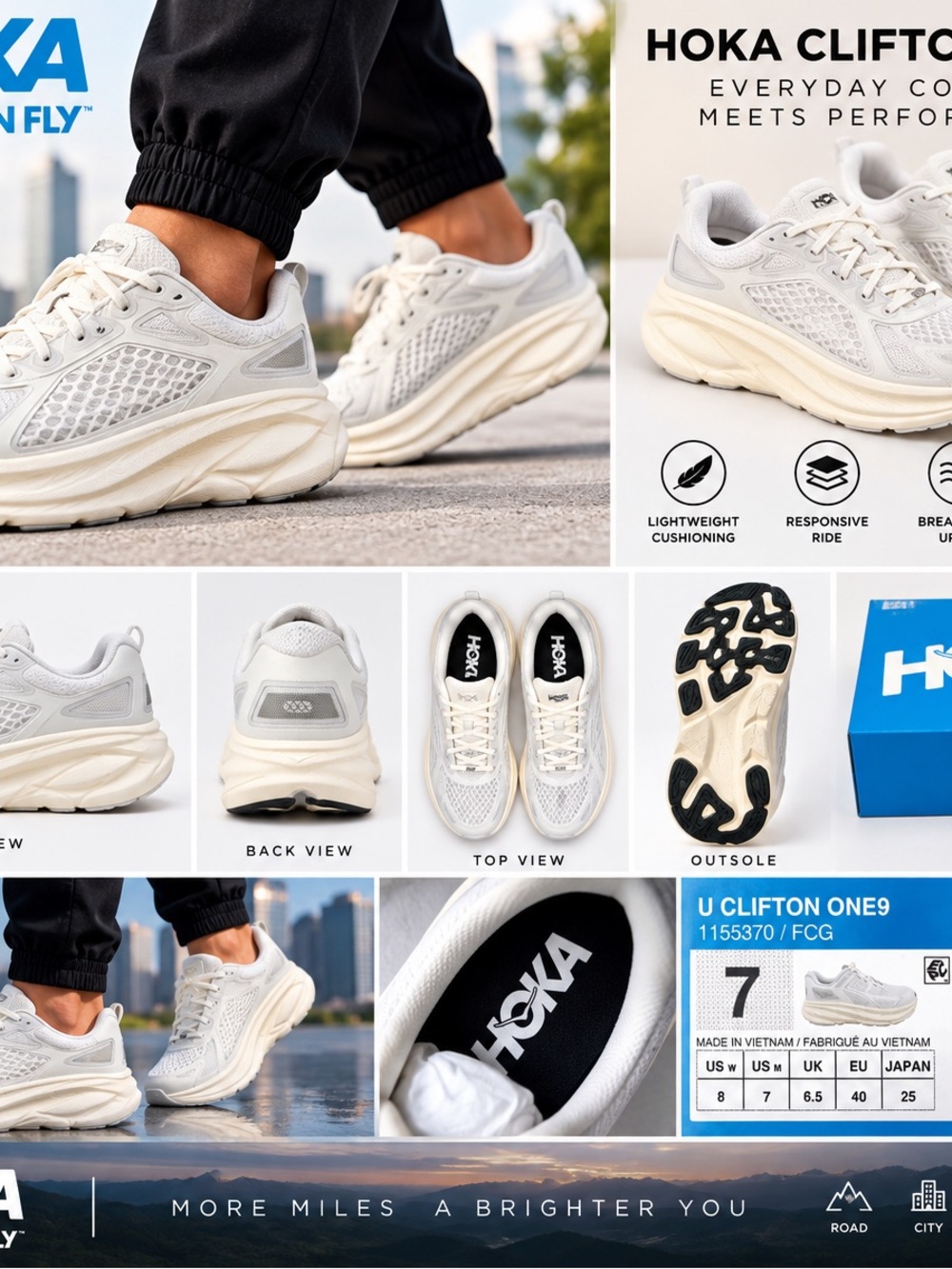 Hoka Clifton ONE9 Men's Running Shoes - White/Cream